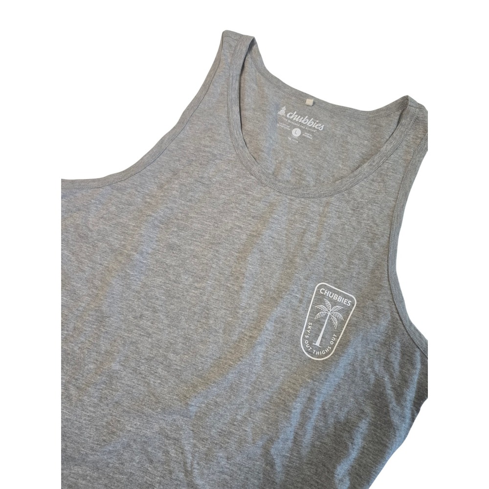 Chubbies Skys Out Thighs Out Tank Top Mens Large Gray Palm Tree Graphic Shirt